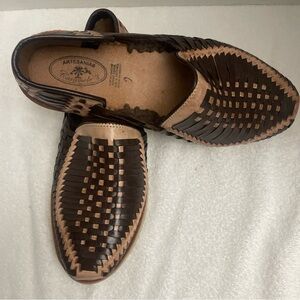 Men’s Two-Tone Brown Leather Huarache Slip-On Sz 9
